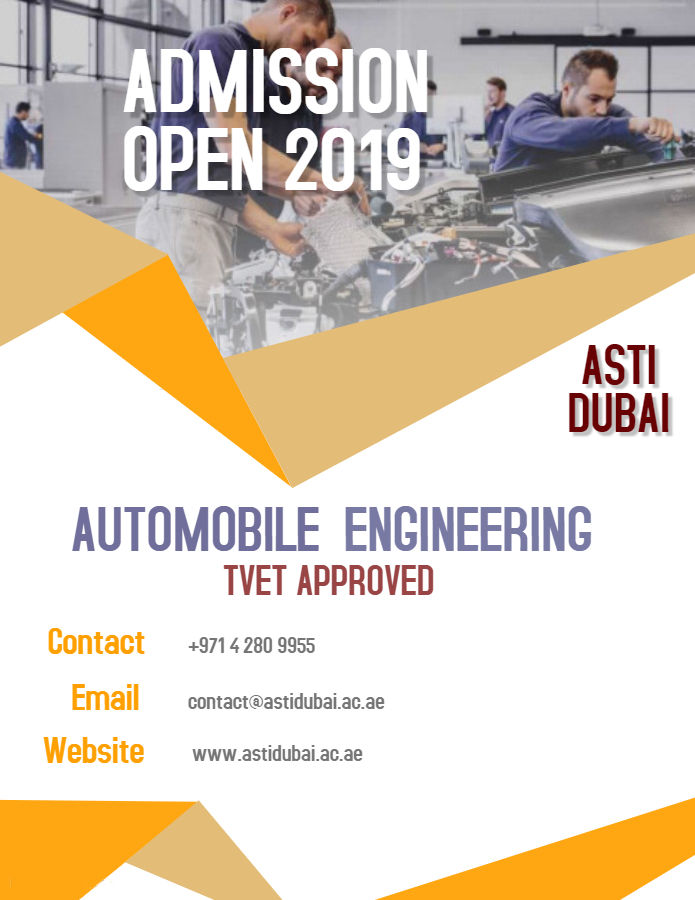 astidxb's tweet photo. Higher International Diploma in #Automobile_Engineering is a Level 5 international qualification that aims to train learners to take on various jobs in the automobile industry, such as- designing, developing, inspecting, manufacturing and testing motor vehicles and their parts. https://t.co/Jw4UJEBbXU