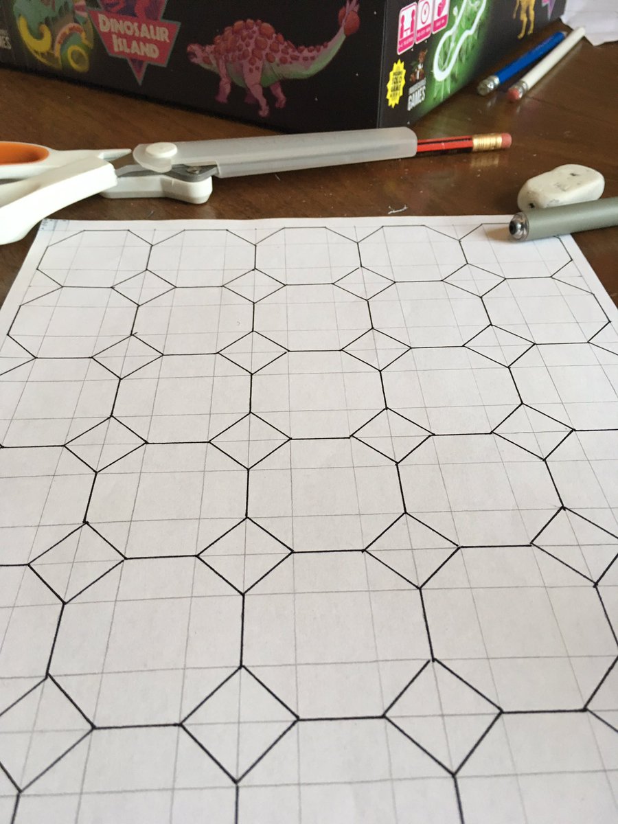 mostlyfarmless's tweet image. Always wanted to design a game with modular octagonal tiles. Didn’t realise I’d need quite so much maths to test out the sizes though!