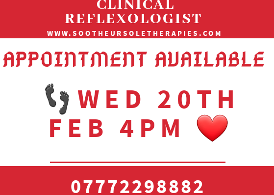Sootheursole's tweet image. Available Appointment for workplace or home visit due to cancellatio Soothe Ur Sole Therapies or contact Susan on 07772298882 to secure your appt😊
#relaxation #BrainPower #nervefunction #BloodCirculation #Metabolism #EnergyLevel #Headaches #menstruation #Pregnancy #sootheursole