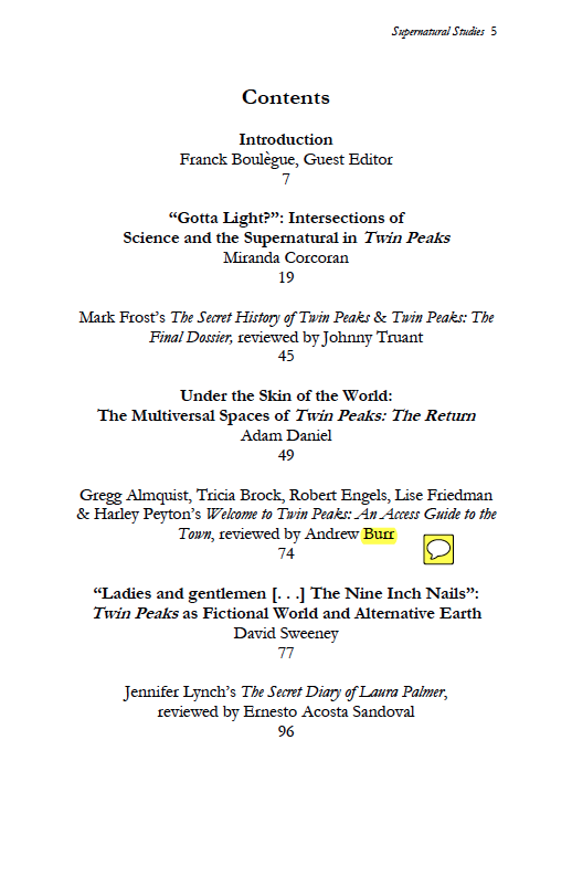 franck_boulegue's tweet photo. Teaser for the Supernatural Studies Journal's special issue about TWIN PEAKS (cover coming soon) 🙂 @mfrost11 @mattzollerseitz #TwinPeaks https://t.co/XujEL7UaNw