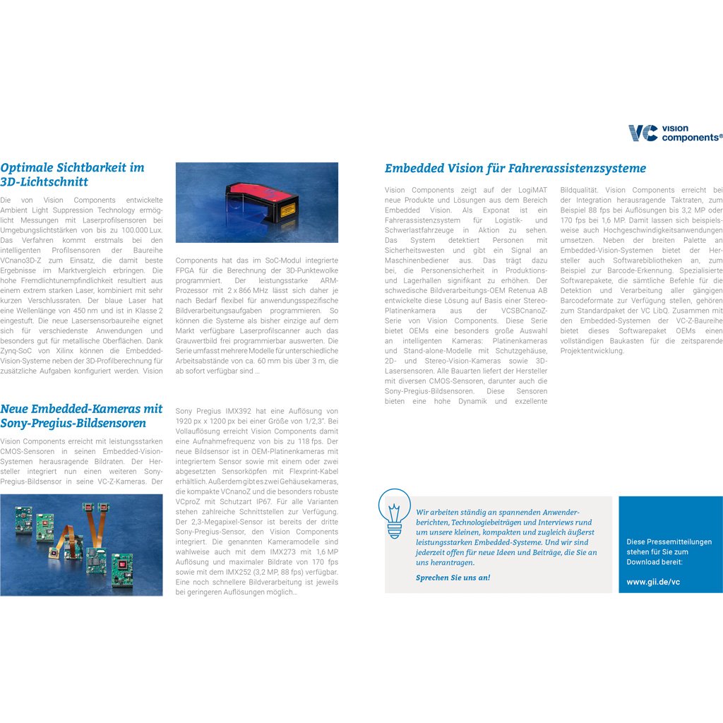 GiiAgentur's tweet image. #EmbeddedVision auf der #LogiMAT: #VisionComponents &amp;amp; #Retenua demonstrieren ein #Fahrerassistenzsystem für #MobileMaschinen und zeigen intelligente Kameras und Software für die #Intralogistik.

@LogiMAT_Messe Foyer Eingang Ost, Stand ES58
Pressematerial: gii.de/vc