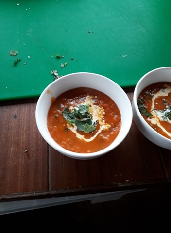 AMAZING tomato and basil soup made today by Emma our latest volunteer. If you would like to help out at our garden on a Monday then expect a lot more delicious lunches like this one.

Inbox if you would like to come and help grow local food for your community.