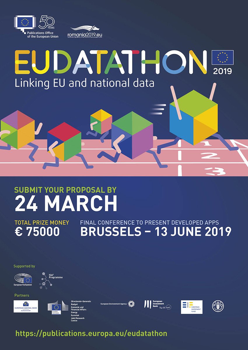 Do you prepare for #EUdatathon ? 🏋️‍♂️🏋️‍♀️
Do you want others to know? 🤩
Then put up our poster on your wall! 🖼️or simply RT!
Find all promotional material here:   publications.europa.eu/en/web/eudatat…
#OpenData #prizes #Competition #EUopendata
<a href="/ro2019eu/">ro2019eu</a> @EULawDataPubs