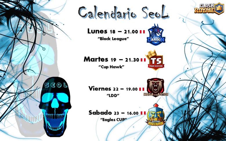 #ClashRoyale 

Programación de encuentros para esta semana. #TeamSeoLCR
Se viene una nueva semana con nuevos encuentros para nuestros jugadores, a darlo todo muchachos !!  ☠️