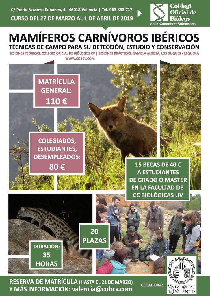 BiolegsCV's tweet photo. 🔜🔜El Colegio Oficial de Biólogos de la Comunitat Valenciana ofrece un curso sobre mamíferos carnívoros ibéricos 

https://t.co/oMsjfuLU1Q

#biolegs #juntossomosmas #cobcv #colegiat #biologia #ciencias https://t.co/0yXOoAErdG