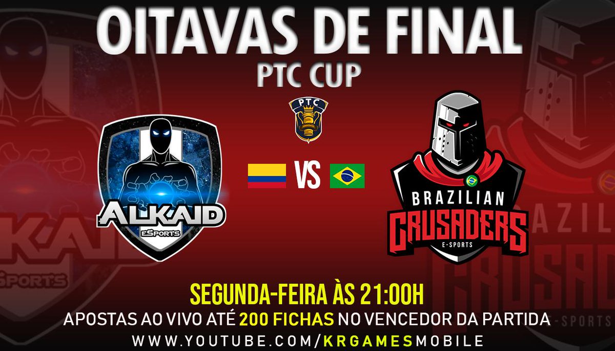 ⚠️Hoje tem duelo internacional pelas Oitavas de Final da PTC CUP

🆚<a href="/AlkaidESports/">Alkaid eSports™</a> VS <a href="/BRCrusaders/">Brazilian Crusaders</a> 
⏰21:00h
🏆@ProTeamsCup 
📺youtube.com/KRGamesMobile

Rivalidade 🇧🇷VS🇨🇴

Quem vence este duelo?

❤️e🔁 Vamoooo