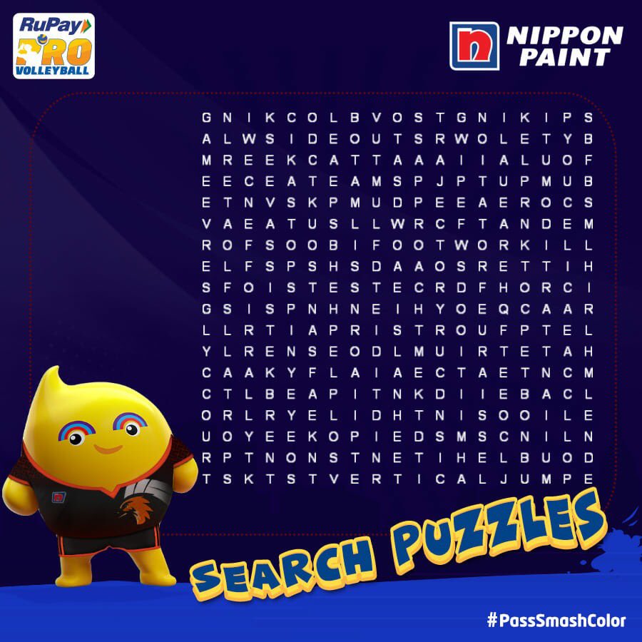 NipponIndia's tweet photo. You had 'Guess what?' and 'Prediction time' contests, and now let's play Search Puzzles. Give us the correct answers and win Match 17 tickets!
The 2nd semi finals!
Clue: 5 Volleyball related words hidden in the grid!
#PassSmashcolor #ProVolleyball #ThrillKaCall #RuPayPVL https://t.co/NpAJyNYHN7
