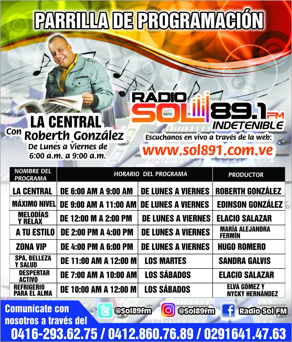 sol89fm's tweet photo. Conoce nuestro nuevo equipo y disfruta de lunes a viernes de la mejor programación por Radio Sol 89.1 FM https://t.co/z1um8i7UsJ