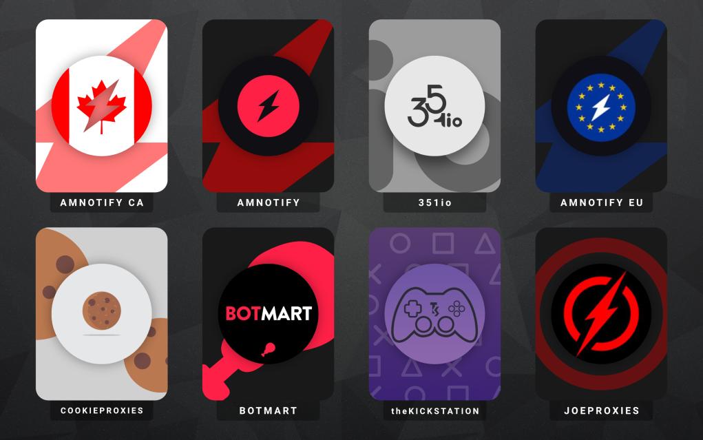 AMNotify's tweet image. ❗MASSIVE GIVEAWAY: 10 WINNERS❗

AMNotify/EU/CA/US Keys
Botmart Voucher 
351io Renewal Keys
Cookie Monthlys
JoePro(xies) Monthlys
TheKickStation Key

To Enter:

Follow @TheKickStation @AMNotifyCA @AMNotifyEU @AMNotify @351io @JoeProxies @CookieProxies @Botmrt

Retweet this tweet