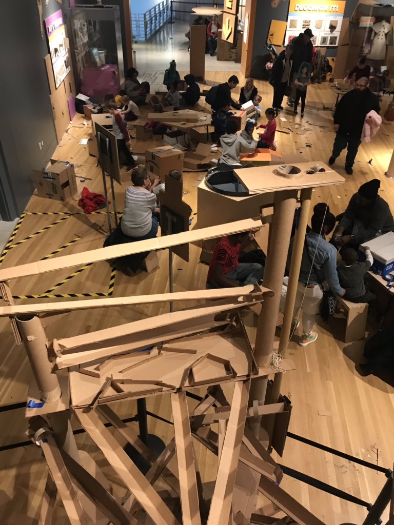 CGawNPHSArt's tweet image. Lots of action @IndianaMuseum on #PresidentsDay ! #cardboardengineering exhibit getting a full #handsonlearning workout! W/ @sceart1