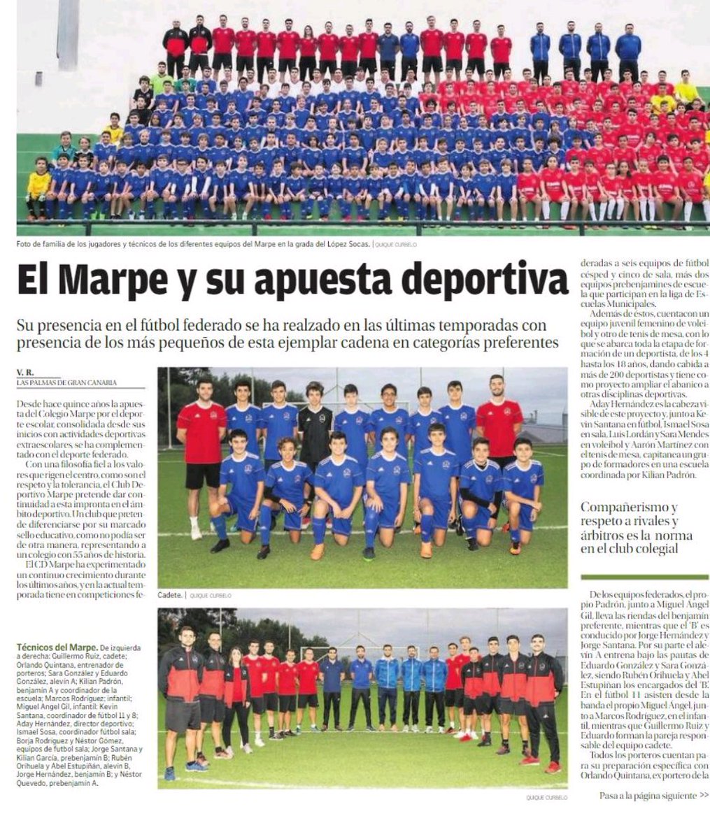 CDMarpe's tweet photo. Gracias a @laprovincia_es por el reportaje publicado hoy en su sección de @Deportes_lp 
Y sobre todo GRACIAS a toda la familia Marpe (deportistas, familiares, equipo educativo...) por apostar por este proyecto formativo a través del Deporte. https://t.co/TAhhSlyVh6