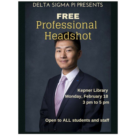 Do you need a professional head shot? Well, today's the day! Get your FREE professional head shot today between 3-5pm!