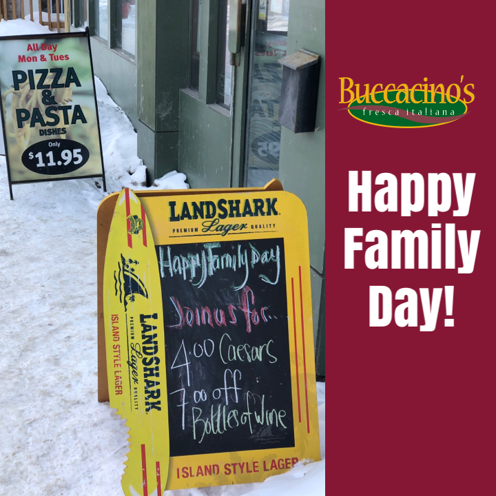 BuccacinosWpg's tweet photo. We are open regular hours today! #buccacinos #freshnevergetsold #familydaywinnipeg #winnipegrestaurants https://t.co/MXaeowGLqU