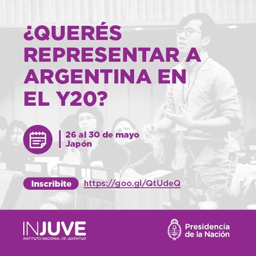 CONVOCATORIA Y-20 JAPÓN 2019 🇯🇵🌏

Te invitamos a la convocatoria <a href="/y20_summit/">Youth 20</a> para que representes a nuestro país en Japón. El cierre de la convocatoria es el domingo 3 de marzo a las 11:59. No te quedes afuera. 

👉 Inscribite en: goo.gl/QtUdeQ