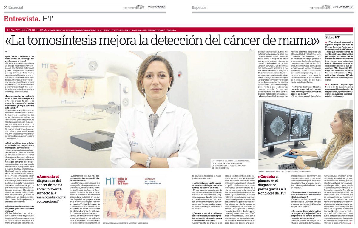 HTmedica's tweet photo. HT EN LOS MEDIOS | Interesante entrevista del @cordoba a la Dra. Mª Belén Durgam, coordinadora de nuestra #UnidadImagenMujerHT ubicada en @HSJDCordoba #CórdobaESP | Léela aquí 📰👉 https://t.co/qbdWQ2q6w5 #HTRessalta #Tomosíntesis #cáncerdemama #radiología #diagnósticoporimagen https://t.co/WUtb5E7m3l
