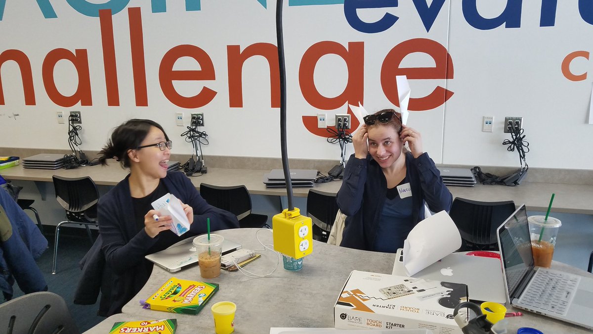 wilsandrea's tweet photo. Shout out to Kareena for leading an awesome design for a purpose #unplugged activity for our #mncodes cohort! Design a hat for a robot or bird..in 3 minutes! #CSForAll @learnerkareena https://t.co/yTDywZuZDD