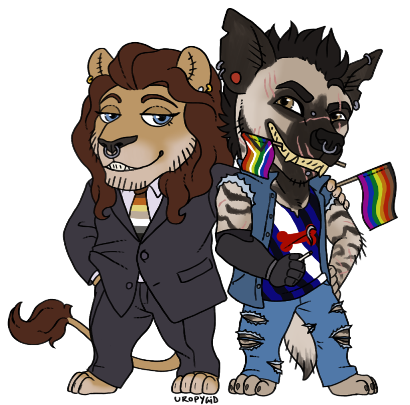 uropygid's tweet photo. anthro Jas &amp; Pete for pride 2k18. striped hyenas don't get enough love!!!
Pete is @hellazesty's
#pride #gayartist #anthro #furryart https://t.co/uxqp1FvaW8