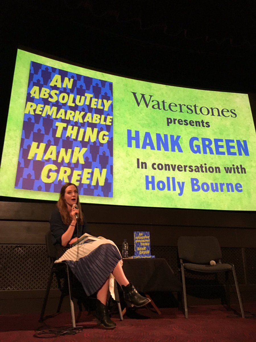TrapezeBooks's tweet photo. We’re starting off our #AbsolutelyRemarkable Event with the wonderful @holly_bourneYA introducing someone you may perhaps have heard of. A certain @hankgreen https://t.co/jftrZemvWr