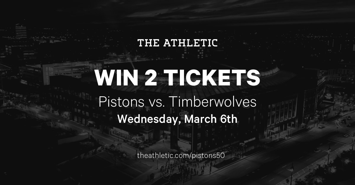 TheAthleticDET's tweet photo. GIVEAWAY: R/T THIS tweet + follow @TheAthleticDET for a chance to win 2 free tickets (VIP reception, parking, food/beverage included) to a @DetroitPistons game! We will select 10 annual subscribers on Friday, 2/22 at 12pm ET.

Not subscribed? Sign up here: https://t.co/oEdpjIGfwh https://t.co/QBYDdXnNut