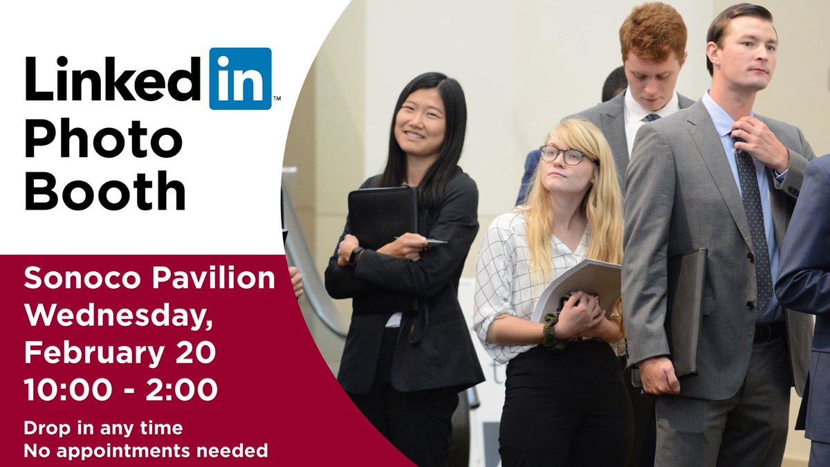 MooreSchool's tweet image. Attention students! Do you need a professional headshot? Come to the Sonoco Pavilion this Wednesday, Feb. 20 from 10 a.m. to 2 p.m. to get your picture taken by @UofSC's photographer.