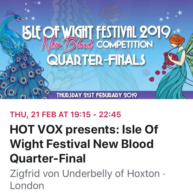 Yo! What up?
We’re playing this show on Thursday.
We kinda need you all to come along and vote for us on the night, so we can play the <a href="/isleofwightfest/">Isle of Wight Festival</a> 
Tickets available from the link on fb event page
Tia x