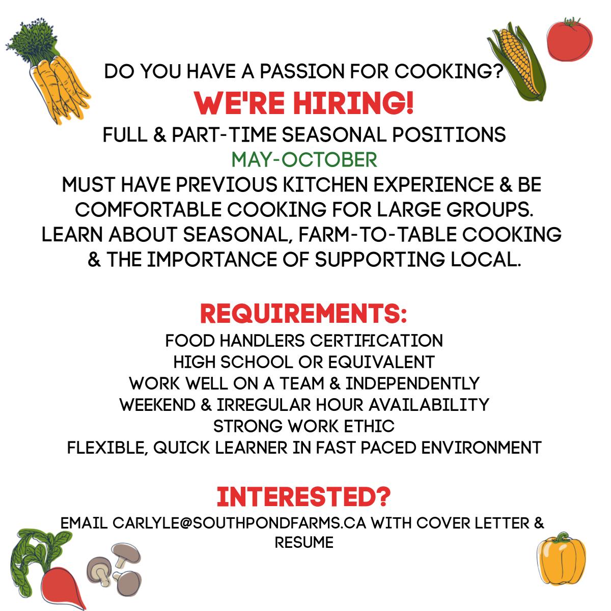 southpondfarms's tweet image. South Pond is HIRING for seasonal KITCHEN HELP! We&apos;re looking for some excellent people to join our team! #Kawarthas #KitchenHelp #CookWanted #FarmToTable @kawarthalakes @EcDevKL @vccsemployment @kawarthaNOW @Ptbo_Canada