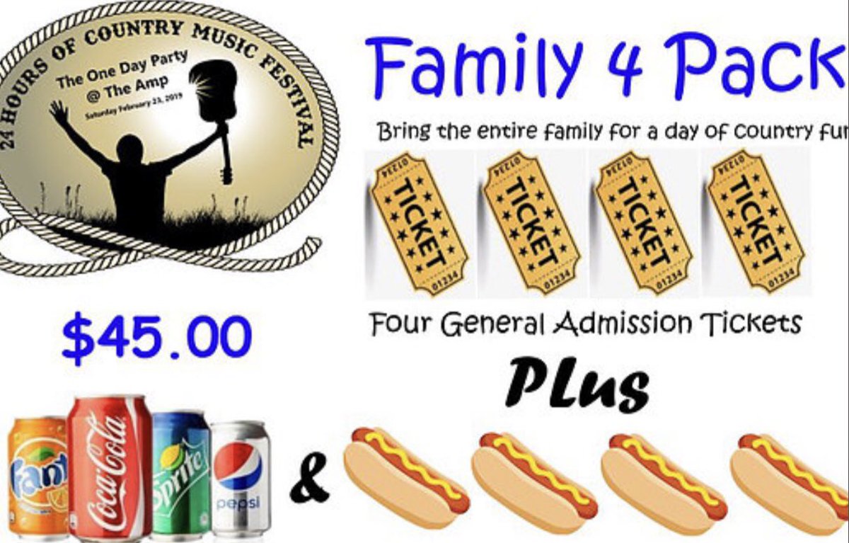 Hoursof24's tweet image. 4 GA TICKETS 4 HOTDOGS 4 DRINKS JUST $45.00 @samriddle4real @HuffChristie @ELVISMonroeBand @Jagertown @ThrillBillyDLux and more ! $2 from every ticket sold goes to the children of the 58 fund. Get yours today on our website! 24hoursofcountry.com/shop