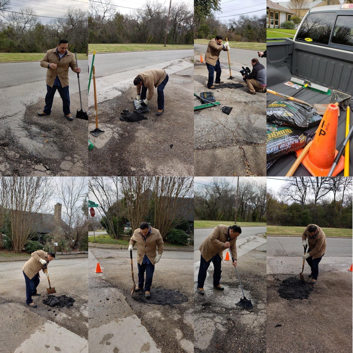 JasonVillalba's tweet photo. Such an awesome morning serving Dallas as a candidate for Mayor. Lots of folks talk about what they are going to do. Some call City Services at 311. #VillalbaForDallas #GetsStuffDone - even if I have to do it with my own hands. https://t.co/QhkXfRpObs