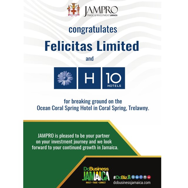Jamprocorp's tweet photo. Trelawny will be the home of the new Ocean Coral Spring Hotel boasting 1000 rooms! It' expected to create 650-700 permanent jobs in phase 1 and will further bolster Jamaica's #tourism sector. Congrats Felicitas Ltd and @h10hotels! 
#dobizja https://t.co/IVyBYsTq98