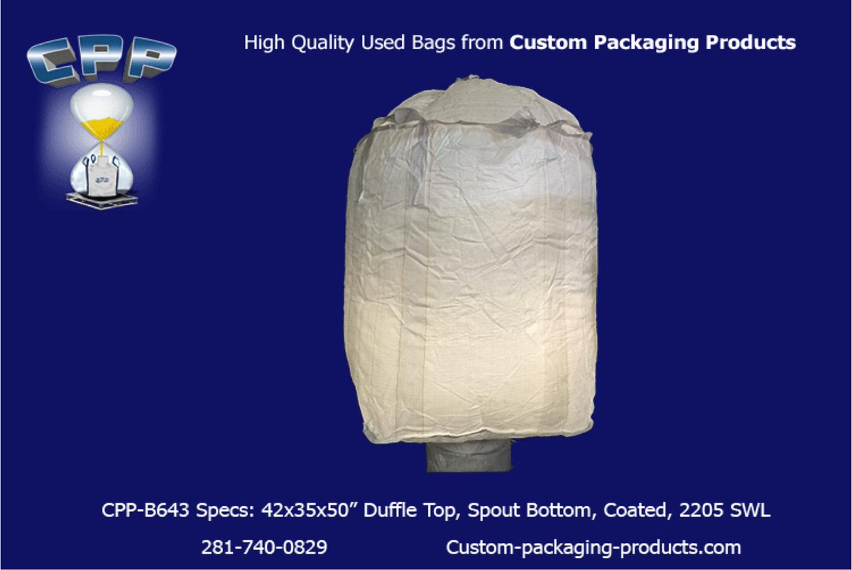 CPP_Pack's tweet image. Used Protein Powder Bags. 
Specs: 42x35x50
Duffel Top / Spout Bottom
Price: $3.50
Truckload quantities readily available.
#bags #packaging #powder #shipping #bigbags #usedbags #bulkbags #supersacks #custombags #aggregate #protein #custombags #shipping #manufacturing
