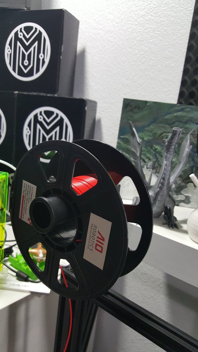 Almost reaching the end of another spool of <a href="/AIORobotics/">AIO Robotics</a> PLA. Printing Makey Robots for Gainesville Mini Maker Faire <a href="/gnvmakerfaire/">Mini Maker Faire Gainesville</a> in my favorite red PLA! Can't recommend this filament enough!