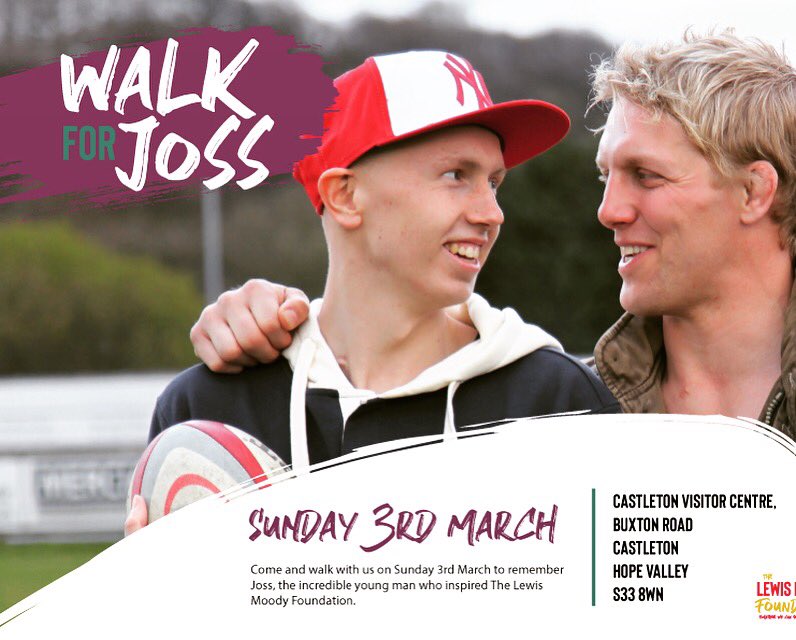 Join Lewis & Annie Sunday 3rd March to remember Joss, the incredible young man who inspired them to set up The Foundation. #walkforjoss #tacklingbraintumourstogether #lewismoodyfoundation @LewisMoody7 @anniemoody07