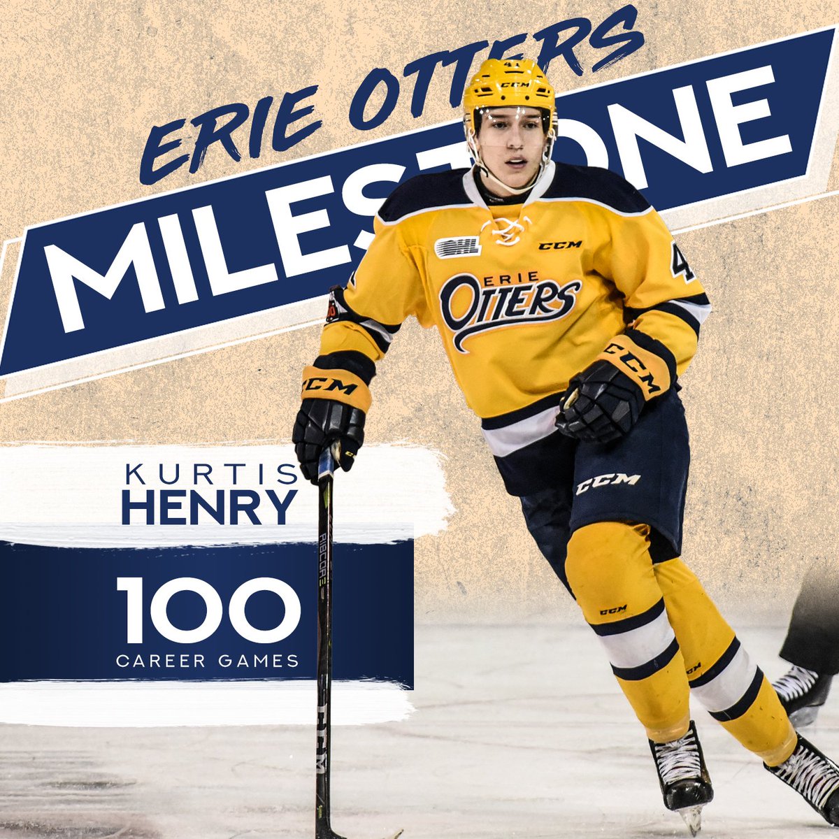 ErieOtters's tweet photo. Congrats to @KurtHenry42 who played in his 100th OHL game yesterday at the EIA! https://t.co/GUFob0FVew