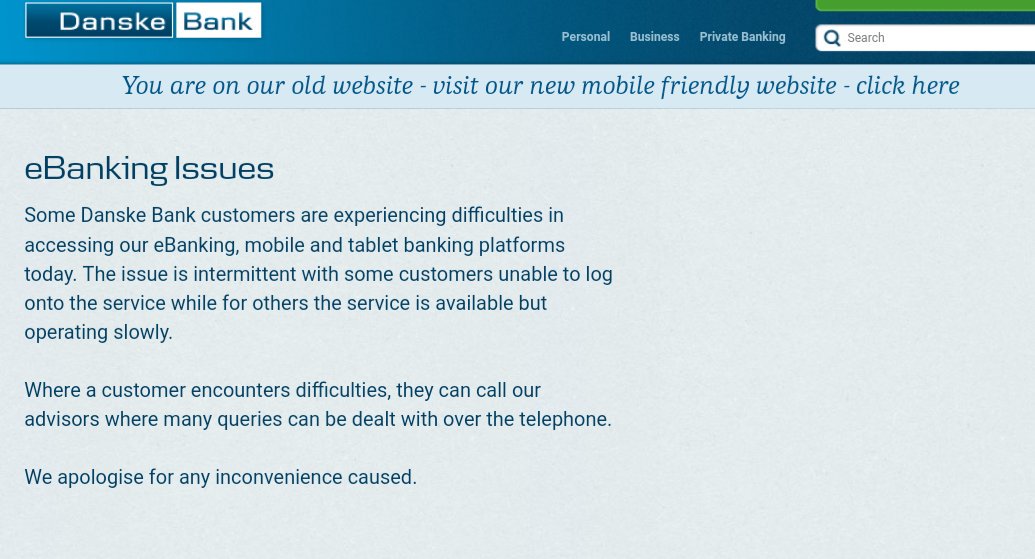 BeardedCreation's tweet photo. @DanskeBank_UK This is the message your website displays. 

When I attempt to log in over WiFi or 4G the app gives a connection error, and trying on the website continually shows me "you've been logged out" https://t.co/SoRwlondMh
