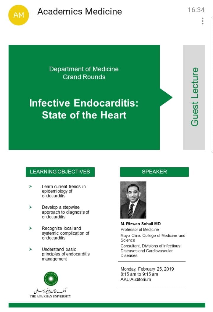 Excited about speaking at DOM Grand Rounds @AKUGlobal next week. #Endocarditis