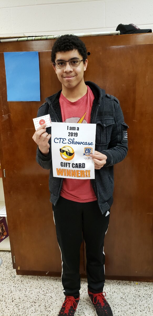 Congrats to Elijah Miller for winning a gift card from attending the CTE Showcase. He has taken Foods and Carpentry at MTHS and Career Center. ⁦<a href="/bynum2009/">Dr. Shirley Bynum</a>⁩ ⁦<a href="/DP_CTE/">Dr. Danyelle Parker</a>⁩ ⁦<a href="/vpwcte/">Vicky Wheeler</a>⁩ ⁦<a href="/Tabor_City/">Mount Tabor High</a>⁩ ⁦<a href="/MTHSGuidance/">Mt Tabor Student Services</a>⁩ ⁦<a href="/MTHoopsMuse/">Andy Muse</a>⁩