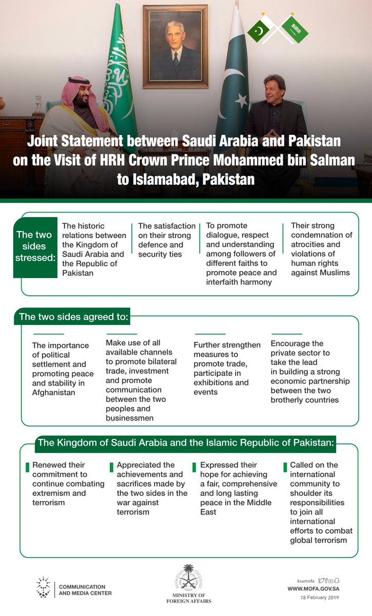 #CrownPrinceInPakistan | A joint statement between #SaudiArabia & #Pakistan ๐ธ๐ฆ๐ต๐ฐ