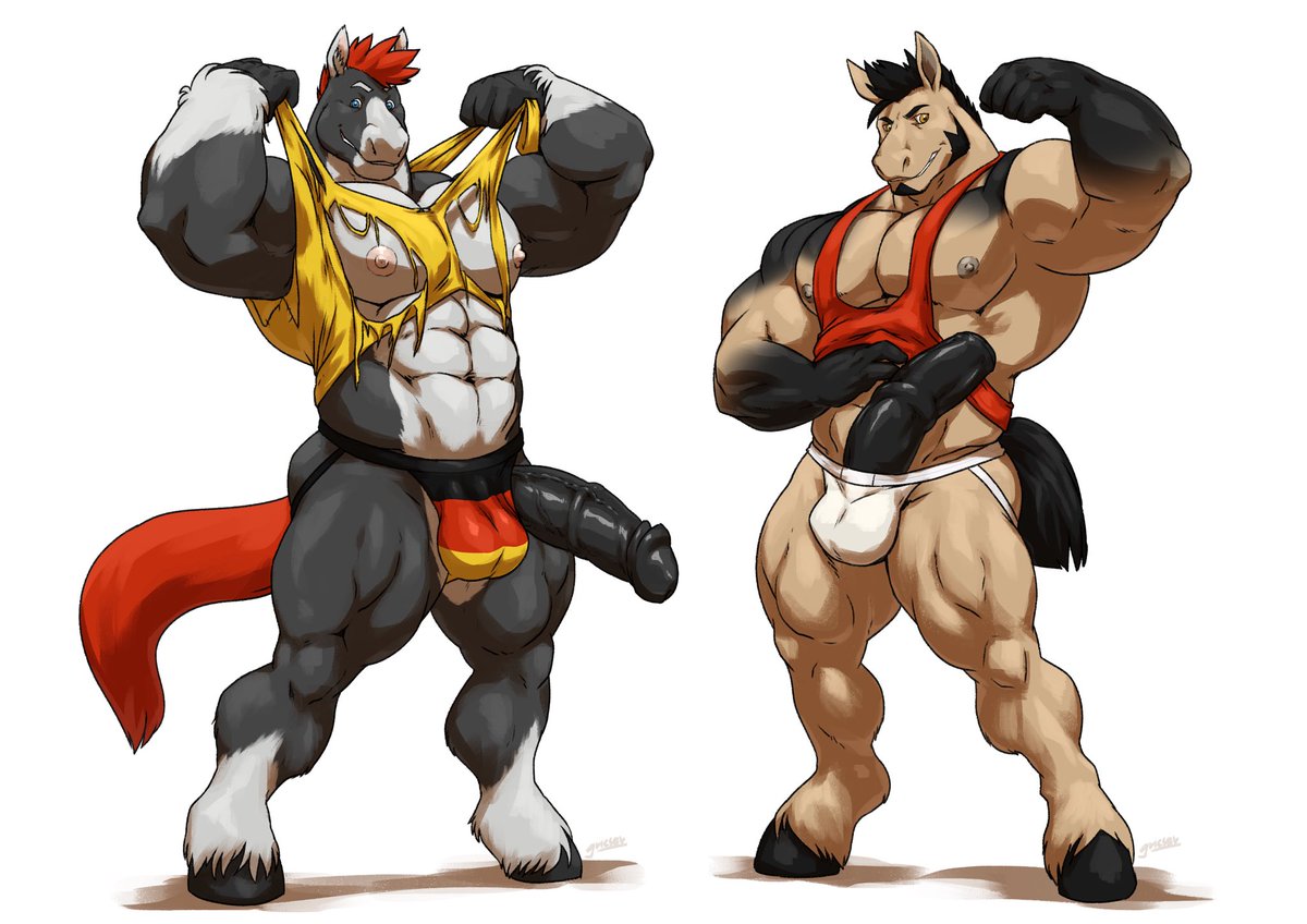 You caught Jayce and Jodira doing the (in)famous gym bro routine after their workout, showing off all the horsepower. Sit back, relax and enjoy the show~ 🐴 💪🏼 

#NSFW

🖼<a href="/GrisserArt/">Grisser Arts</a>