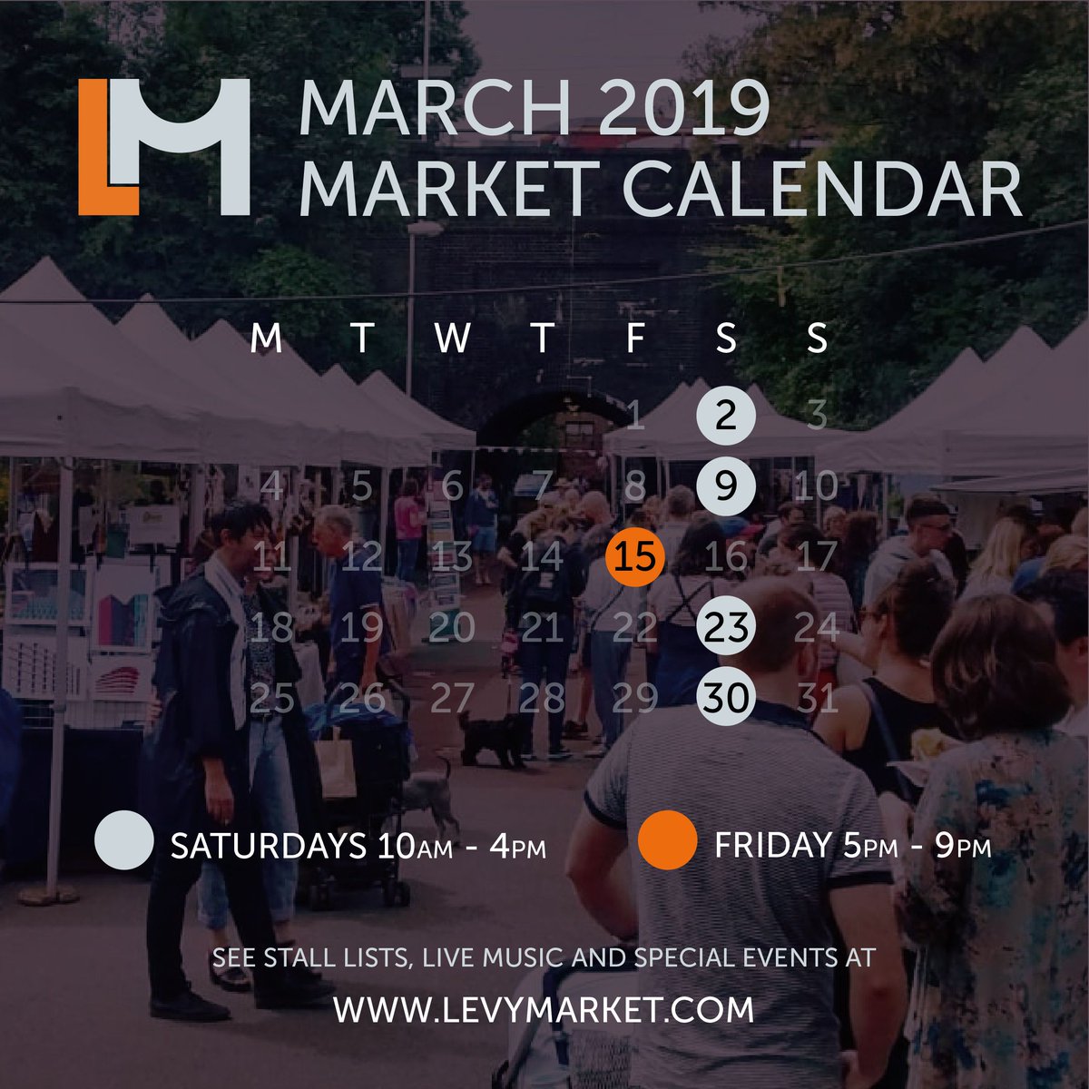 🚨 MARCH dates for Levy Market! 🚨 We're back soon with amazing street food, live music, handmade goodies, vintage, plants, kids fun and so much more, there's something new every week!