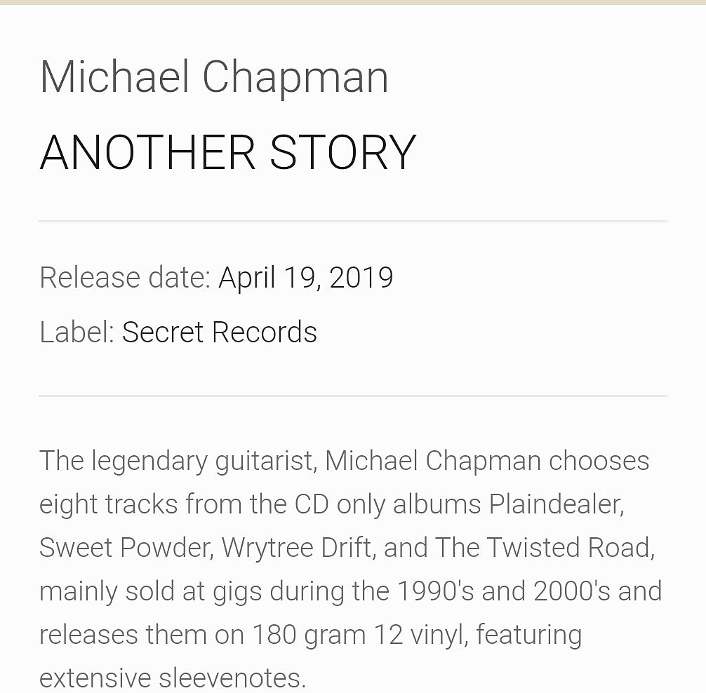 qualifiedsur's tweet image. Fresh on the heels of True North

Michael Chapman, Another Story Secret Records Vinyl RSD release

Eight tracks from Twisted Road, Plaindealer, Sweet Powder and Wrytree Drift. First time on vinyl for everything except the Plaindealer tracks
#rsd #rsd2019