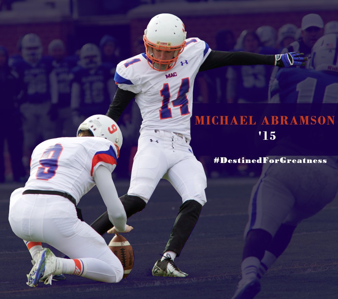 MacalesterFB's tweet photo. @michaelabramson kicked the game winning field goal in the 2014 MWC Championship game to send @MacalesterFB to it's first ever NCAA playoff appearance. He's currently in his final year of law school at @StanfordLaw with a job already lined up. #heymac #GoScots #RealWorldSuccess https://t.co/F688zAfmM7