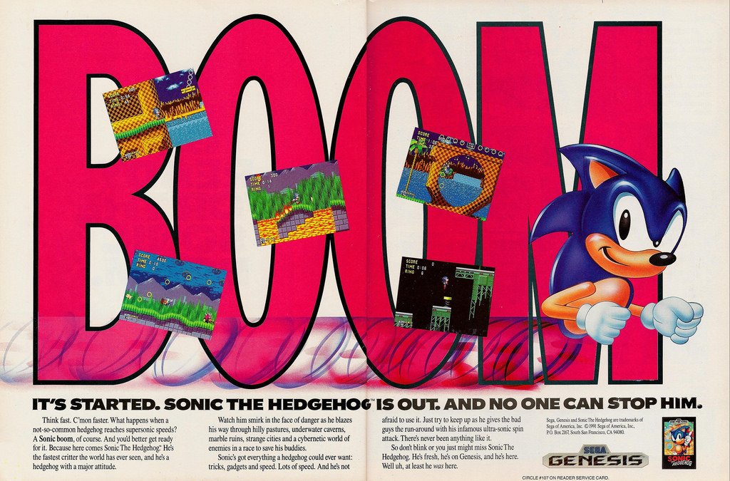 1991 Sonic The Hedgehog Sega Genesis Vintage Print Ad/Poster