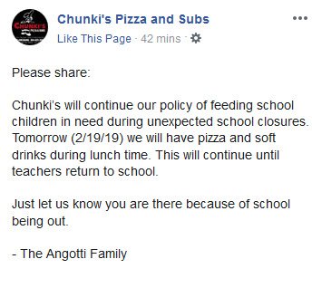 DgenXer's tweet photo. Once again, Chunki's will feed lunch to kids during the teacher strike!
#WV #AlmostHeaven #HarrisonCo #wvleg #wvpol #55Strong https://t.co/sDj1AeCuBt