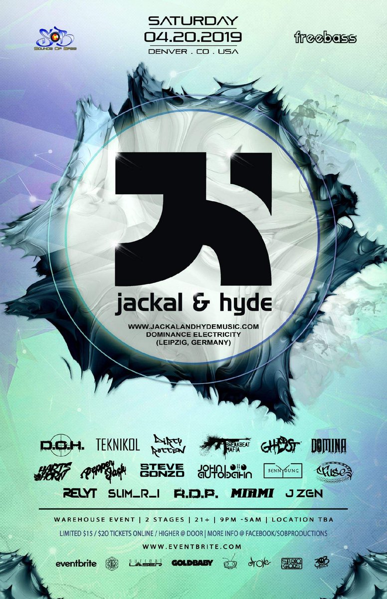 SoundsOfBassCO's tweet image. Jackal and Hyde | Warehouse Event
Sat. April 20th | Denver, CO | 2 Stages 
21+ w/ID | Limited $15/$20 tix online
Sounds Of Bass | #FREEBASS | 420
Tix: eventbrite.com/e/jackal-hyde-…
