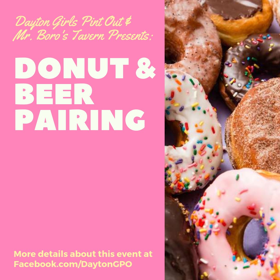 DaytonGPO's tweet photo. Only a few tickets left for our 🍩 &amp; 🍺 pairing at Mr.Boro’s - get your tickets here: https://t.co/KyvqYabTNt 
#daytongpo #girlspintout #GPO 
#daytontapd #dayton https://t.co/EJd4I6w5Iv