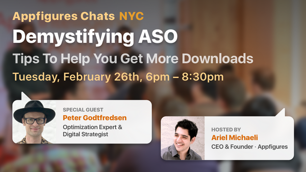 appfigures's tweet photo. Finding #ASO to be too challenging?  Join us next Tuesday (2/26) to learn tips on how to drive downloads from an #optimization expert! RSVP here ➡️ https://t.co/1Vhq4py4Ut https://t.co/kbnWjimEKx