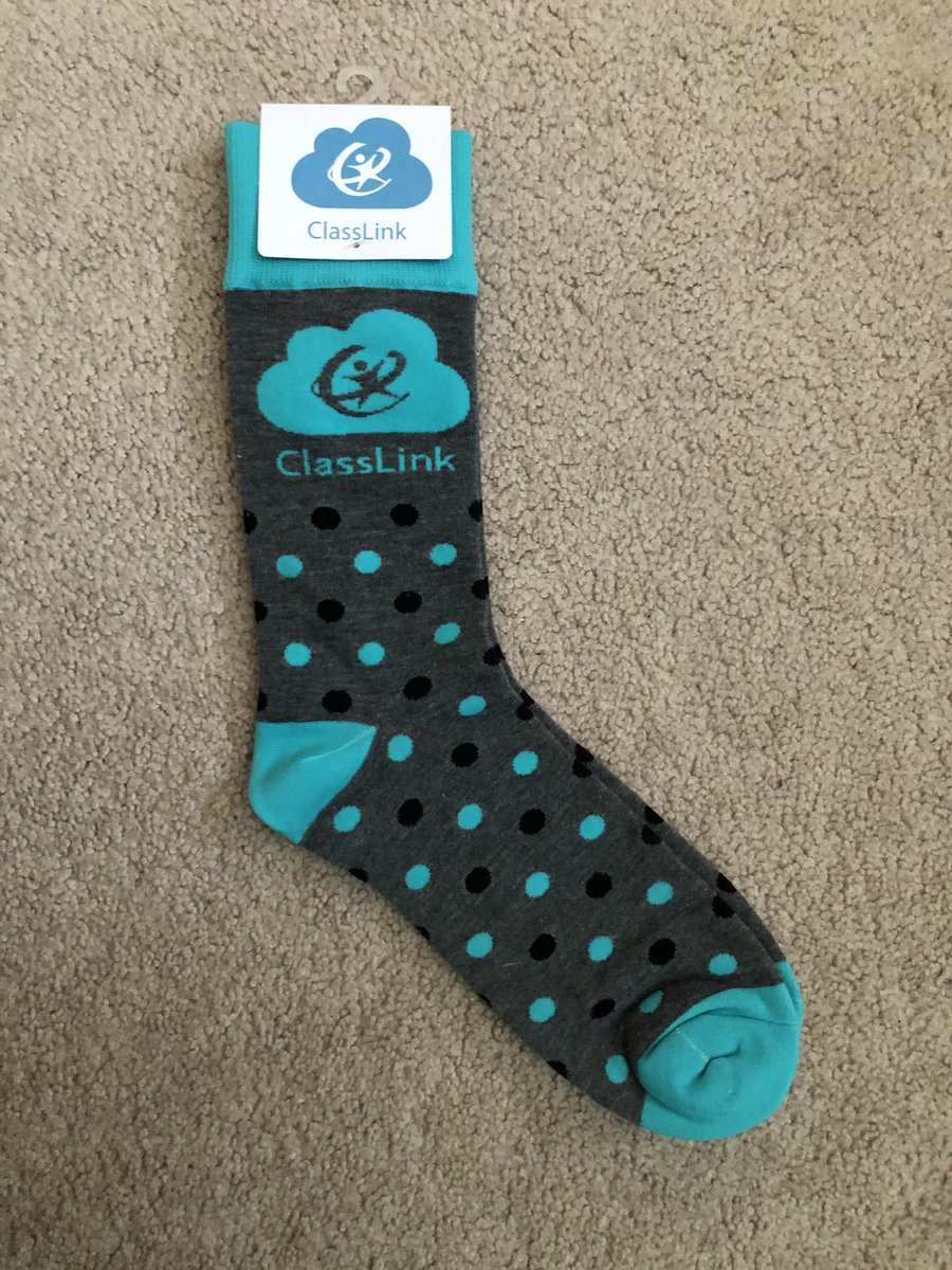 kfrisch's tweet photo. This is a little late, but thanks @ClassLink for the super cute socks. #GreatSwag #ITCeLearning 2019 Thanks for supporting educators and our conference! :) https://t.co/bL2kcizPAz