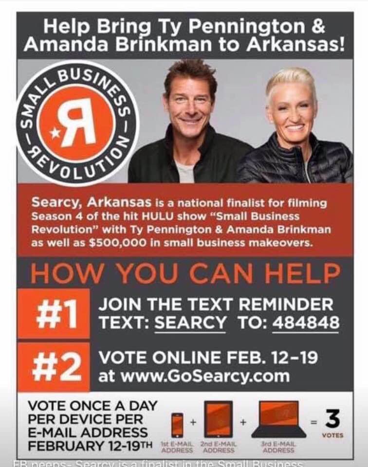 JMWarnick's tweet photo. @ScottiePippen @BillClinton @GovMikeHuckabee @NeYoCompound @alanbelcherufc @AmyLeeEV please help us push Searcy, AR back into the top spot and bring Ty and Amanda to us by encouraging people to vote! https://t.co/zOoAQ0S2PZ https://t.co/JDuOMQps0Y