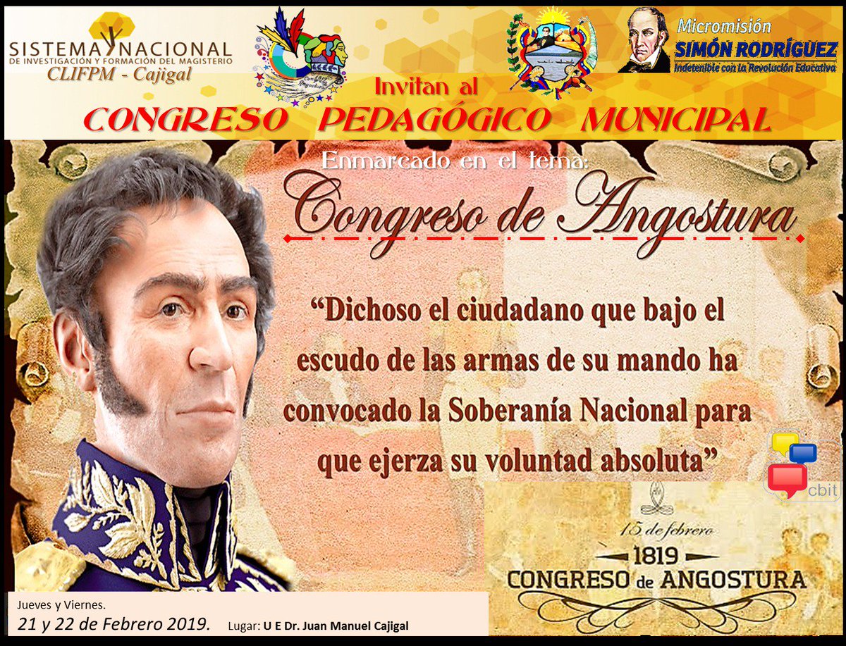 cbitjmc's tweet photo. Invitación para el CONGRESO PEDAGÓGICO MUNICIPAL
21 Y 22 DE febrero 2019
U E Dr Juan Manuel Cajigal https://t.co/dyW2DlA1BF