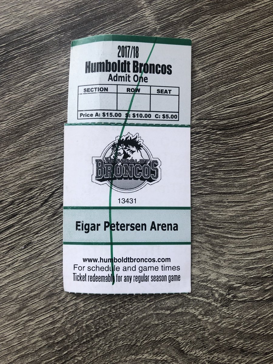 carleymatechuk's tweet photo. Last year on #FamilyDay was my last time watching the Humboldt Broncos  and my brother play. I will hold this ticket close to my heart forever. 💚💛 https://t.co/Z4n4O1NUFO